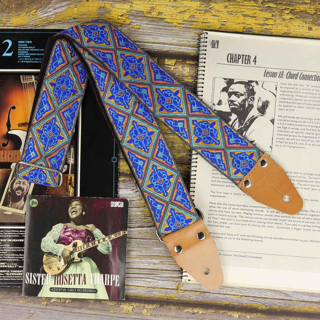 blue retro guitar strap from Pardo Guitar Straps model Nereid