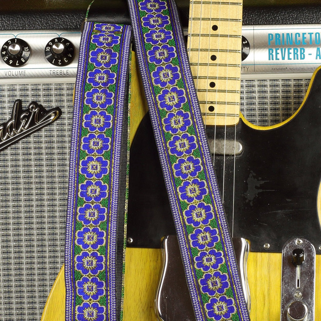 Blue flowers guitar strap