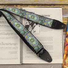 Blue guitar strap Paisley vintage style