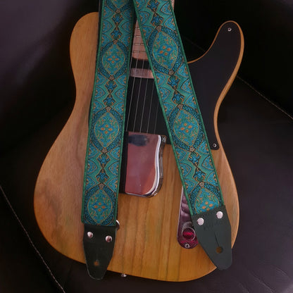 Bohemian guitar strap handcrafted green mountain