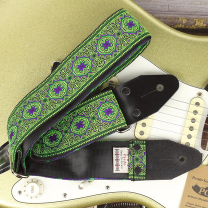 Boho green guitar strap