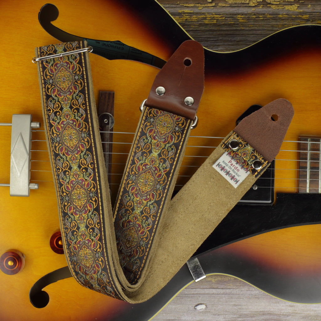 Pardo Brown hippie guitar strap backing suede