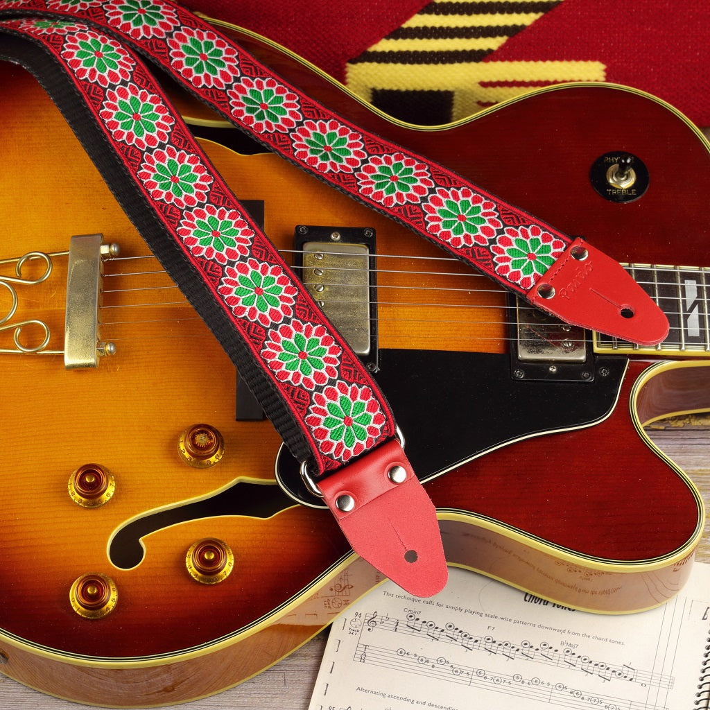 Cool floral guitar strap Daisy Red