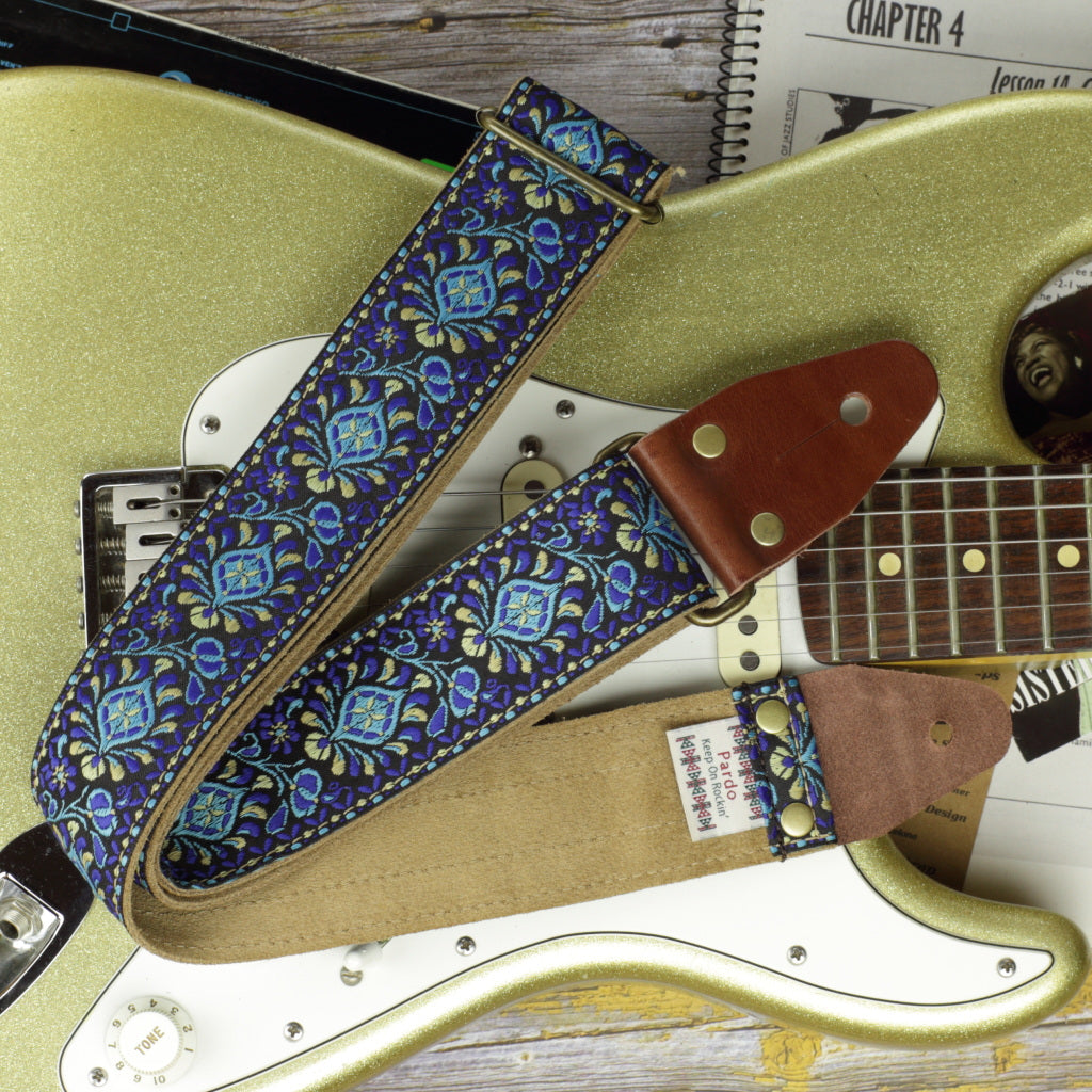 Cool guitar strap blue embroidered