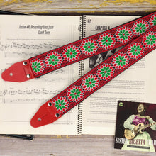 Cool guitar strap - Floral patterned Daisy Red