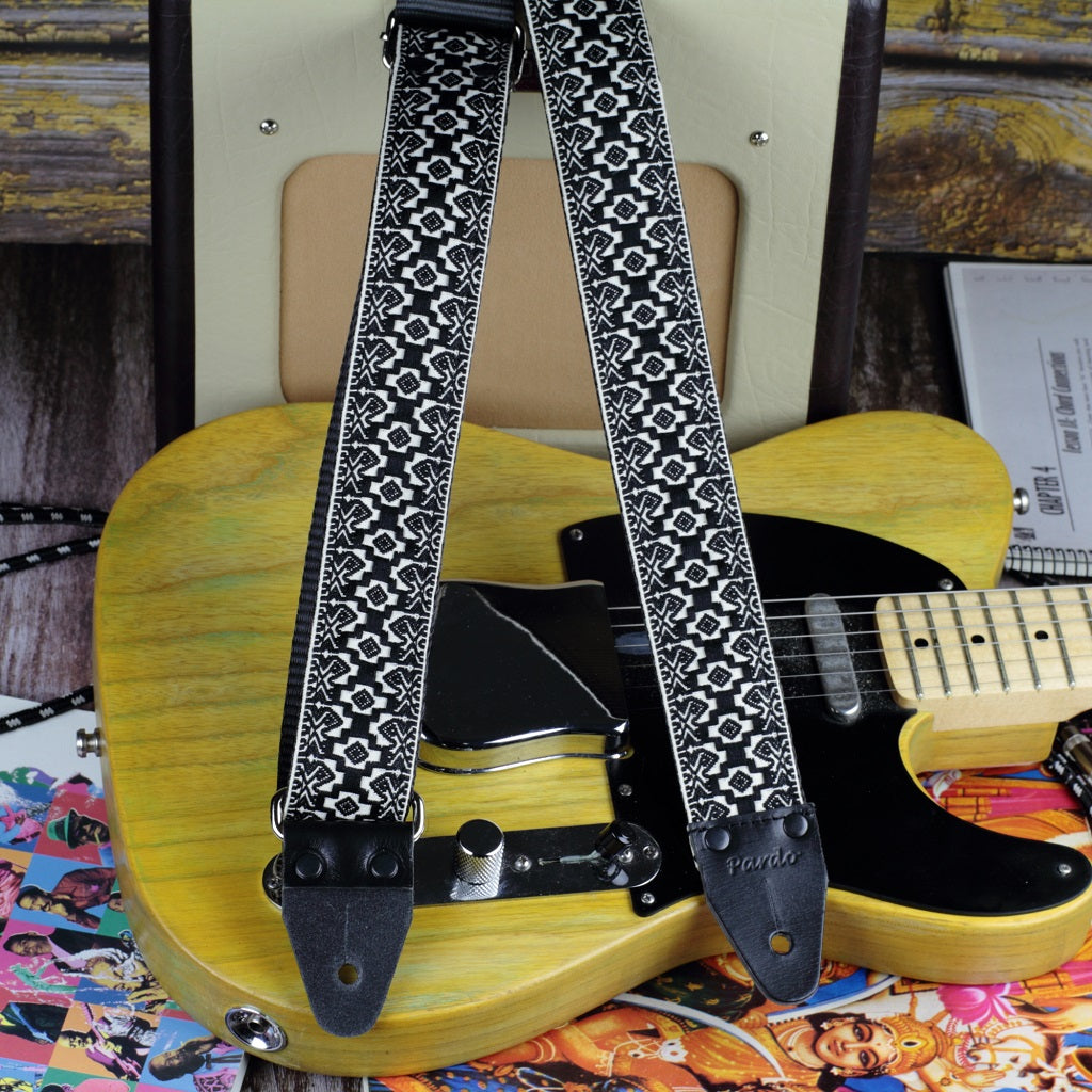 Embroidered guitar strap geometric pattern ethnic