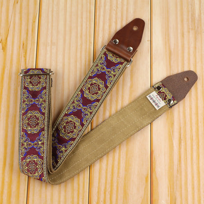 Ethnic guitar strap backing suede