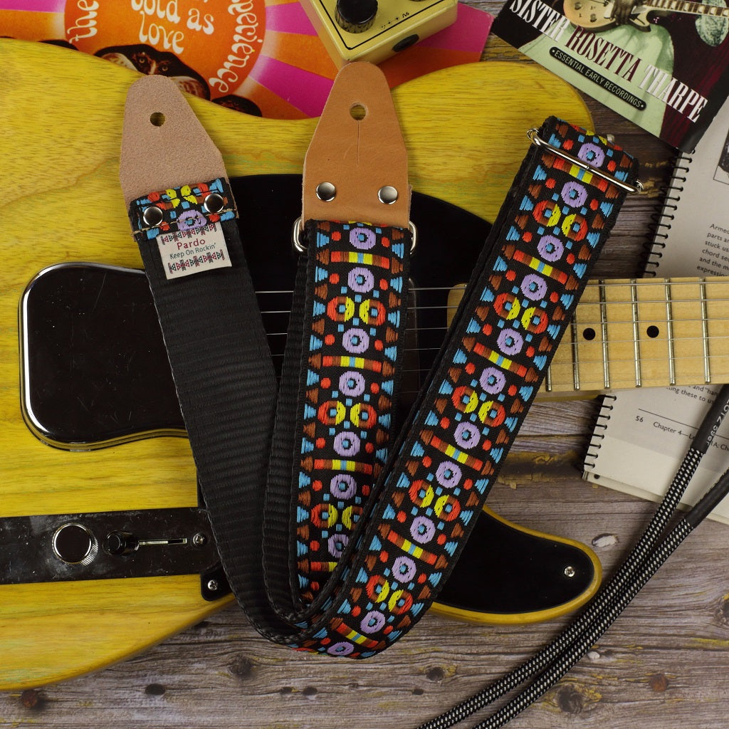 Ethnic guitar strap embroidered cotton eyed