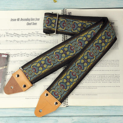 Extra wide hippie guitar strap from Pardo Straps model blue Lake