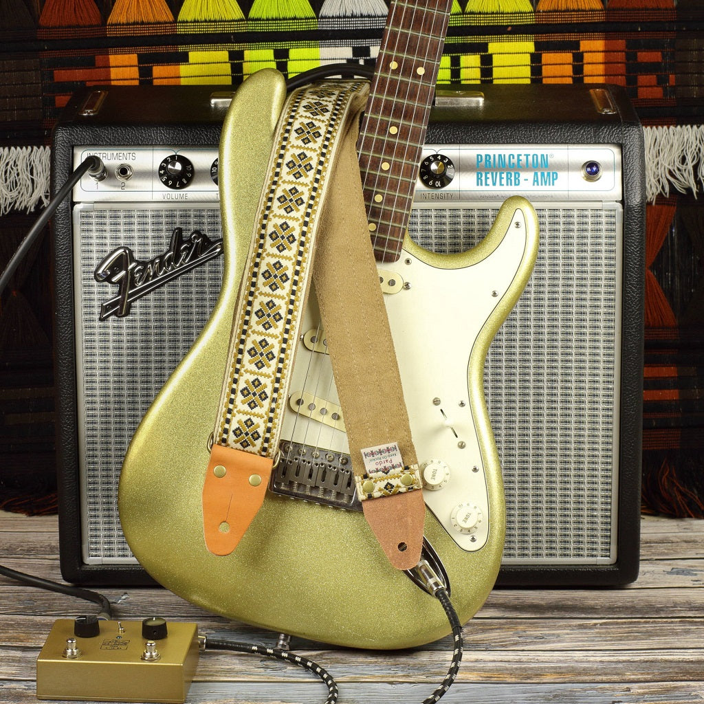Fancy Guitar Strap Adjustable Cream Brown