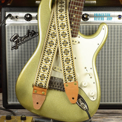 Fancy adjustable guitar strap brown cream model Pueblo -Pardo Guitar Straps