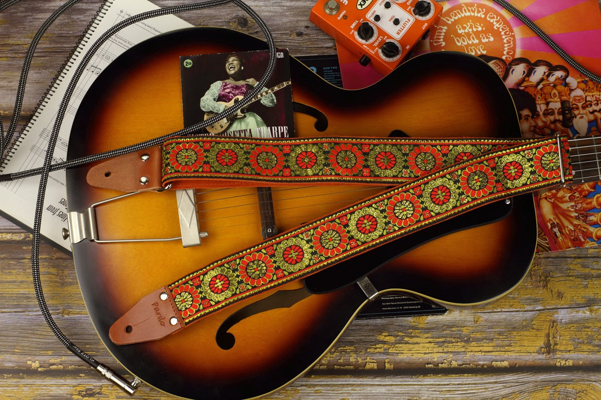 Floral Orange Flower Pardo guitar straps