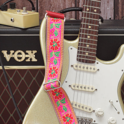 Flowers pink guitar strap
