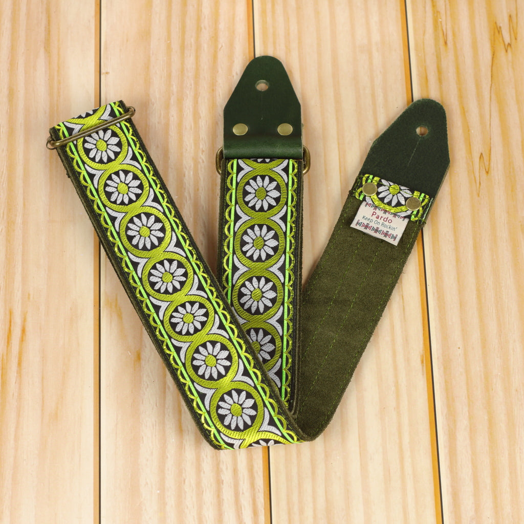 Green guitar strap handcrafted
