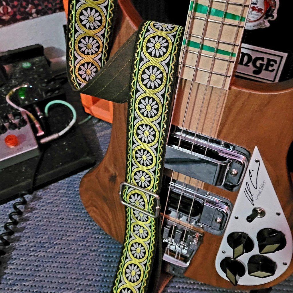 Green guitar strap hippie floral