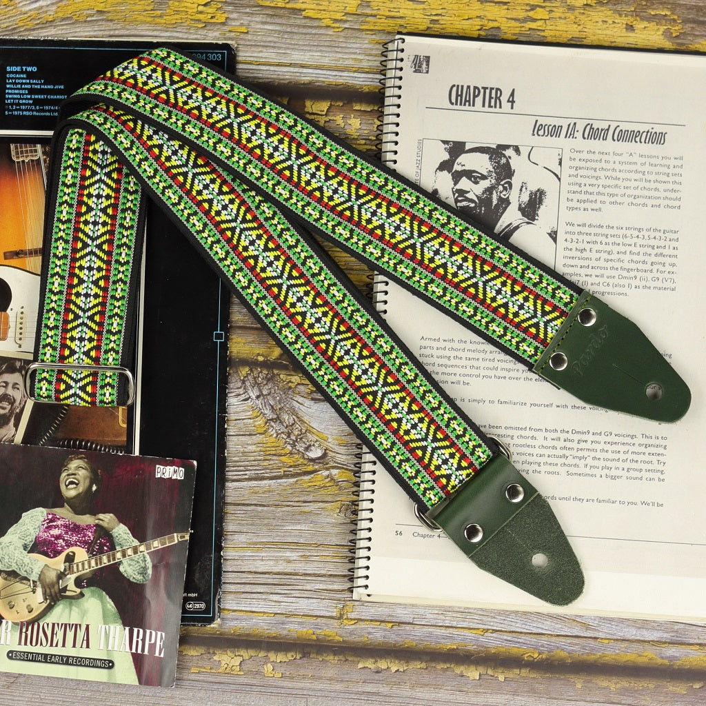 Green hootennany retro guitar strap