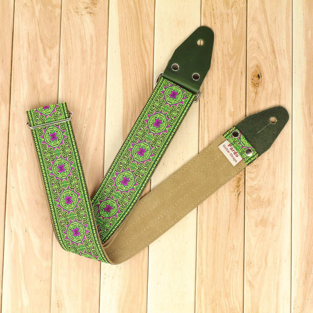 Green wave guitar strap backing suede