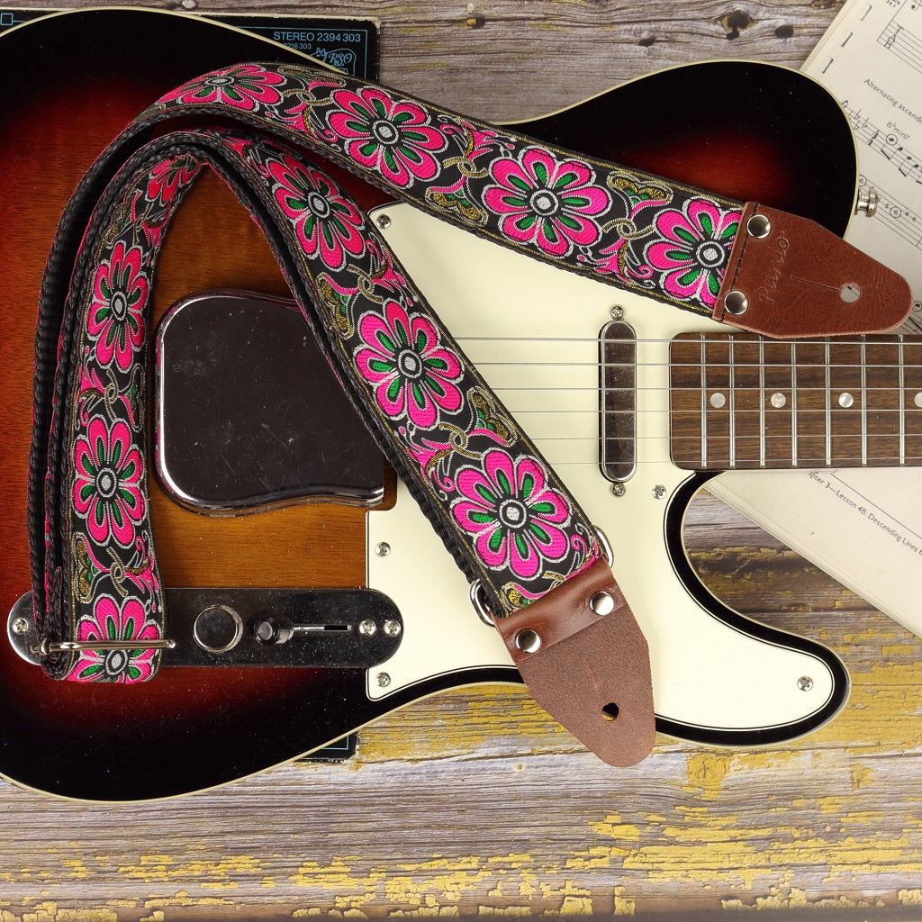 springs flowers guitar strap with a fender Telecaster - best gift for guitarists and bass players 