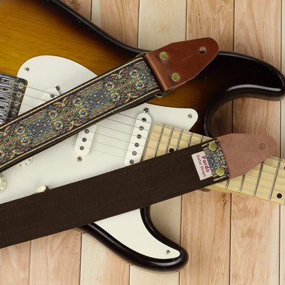 Guitar strap backing suede blue Psychedelic pattern
