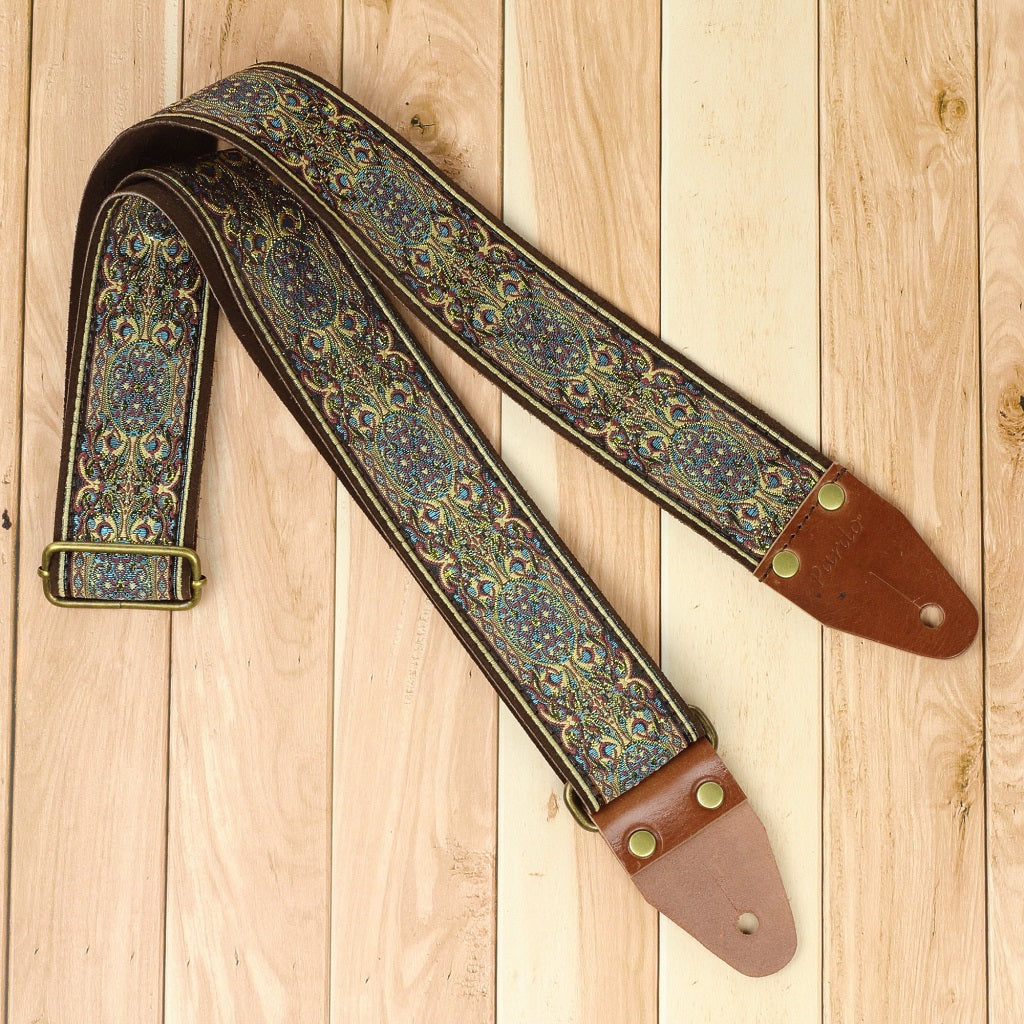 Handmade blue psychedelic guitar strap