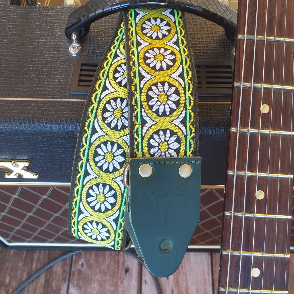 Handmade guitar strap green floral
