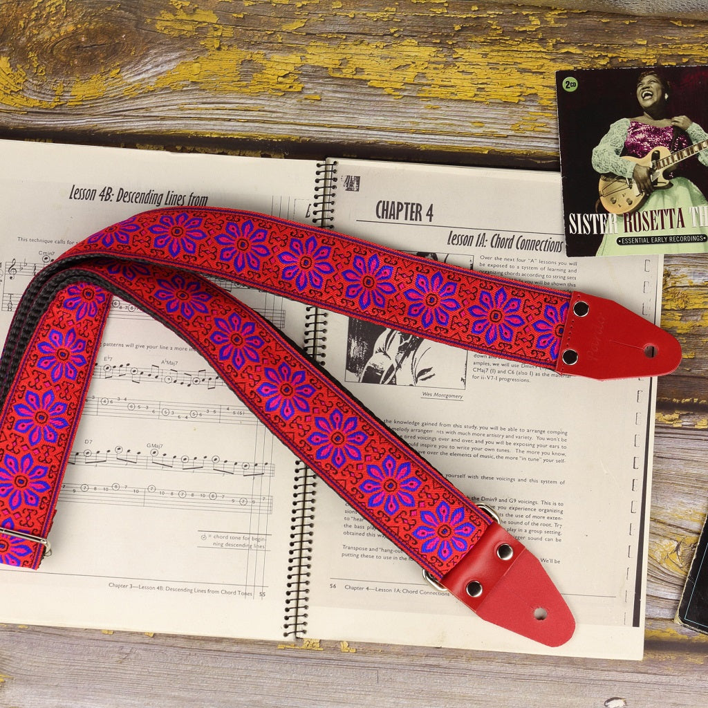 Hippie Guitar strap with floral pattern model Lily - Pardo Guitar Straps