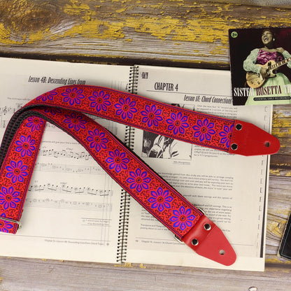 Hippie Guitar strap with floral pattern model Lily - Pardo Guitar Straps
