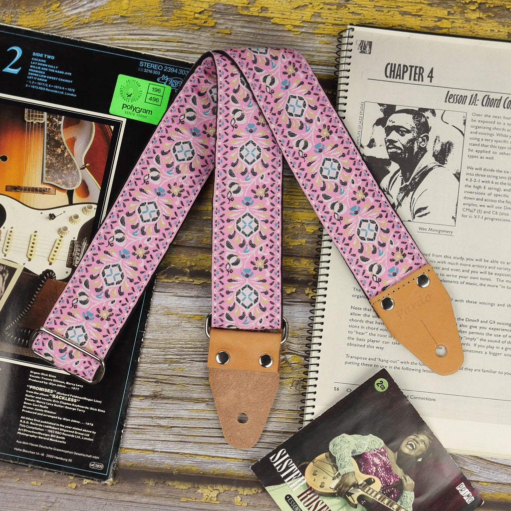 Hippie wave pink guitar strap