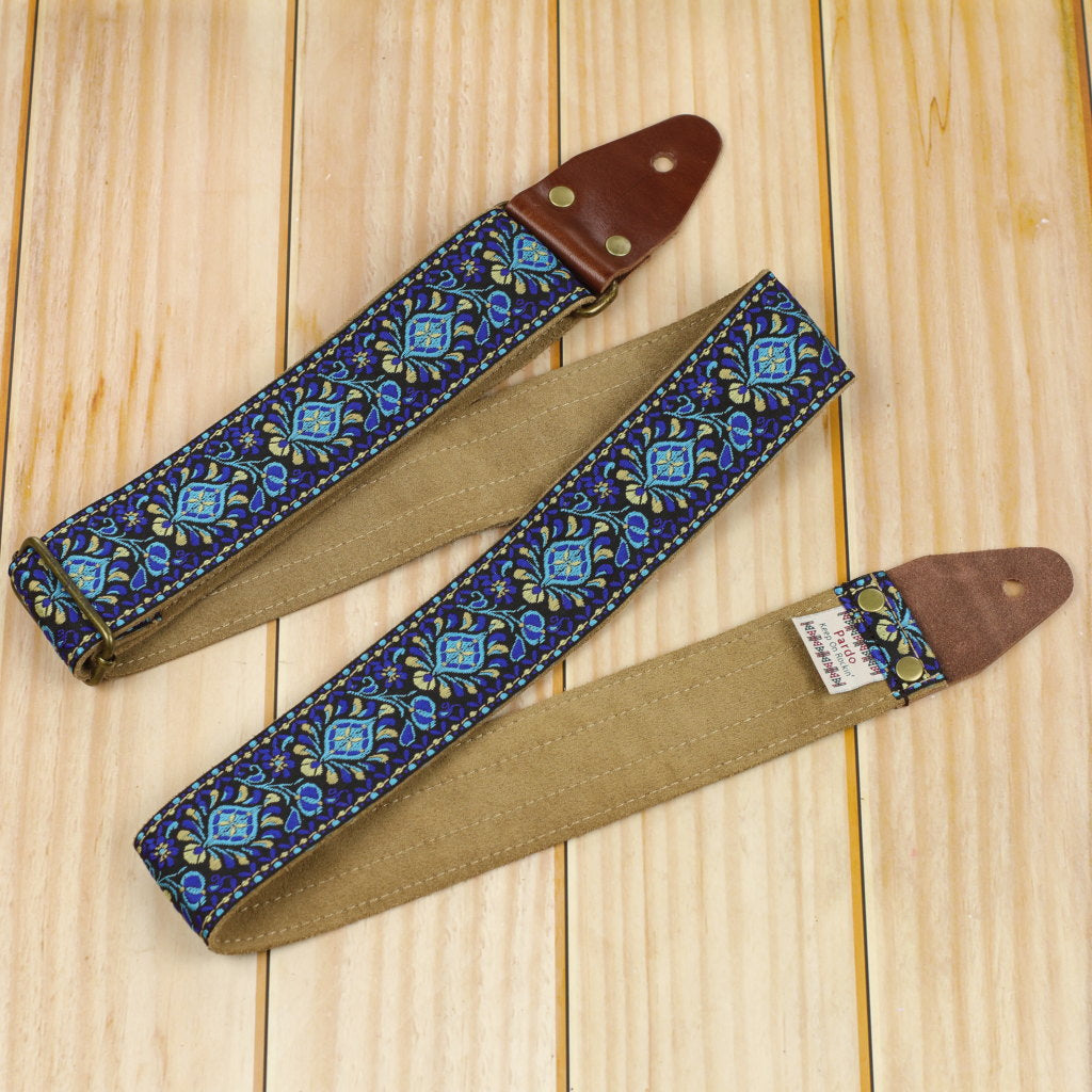 Jacquard guitar strap blue embroidered