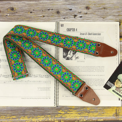long green floral guitar strap