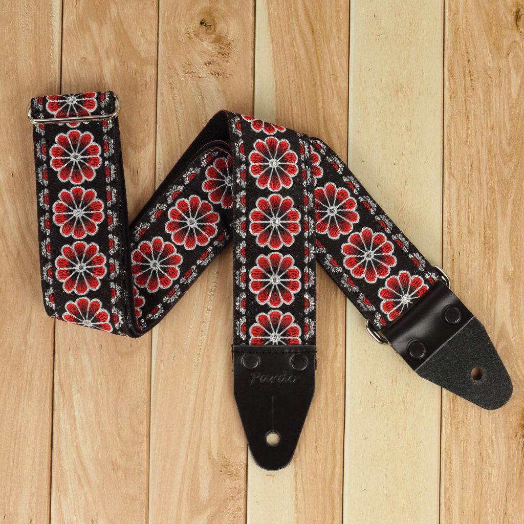 Luxury guitar strap floral red