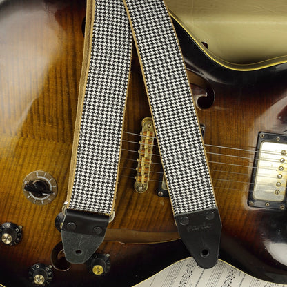 Luxury guitar strap tweed black white