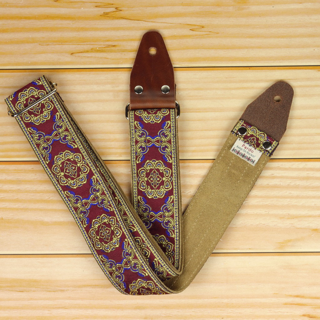 Native guitar strap with backing brown suede