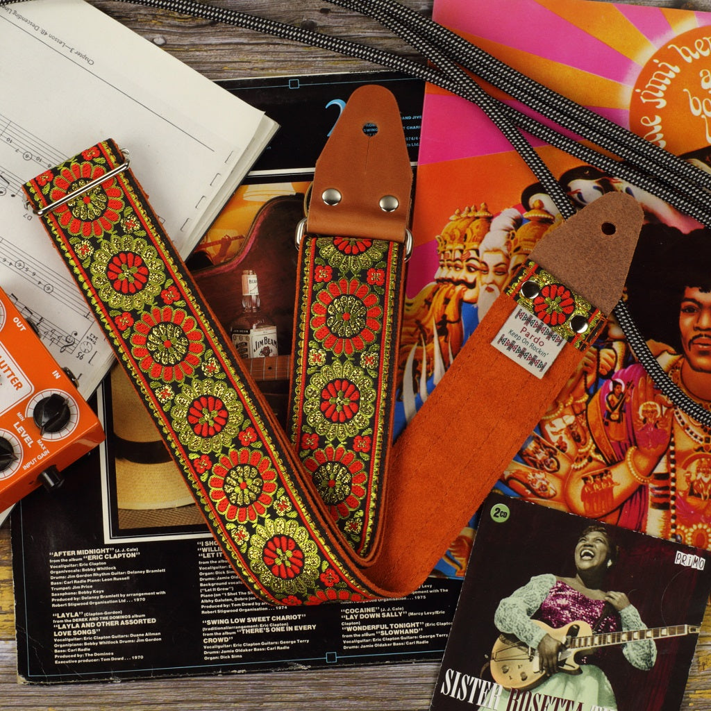 Orange Flower Pardo guitar straps hippie straps for guitar and bass