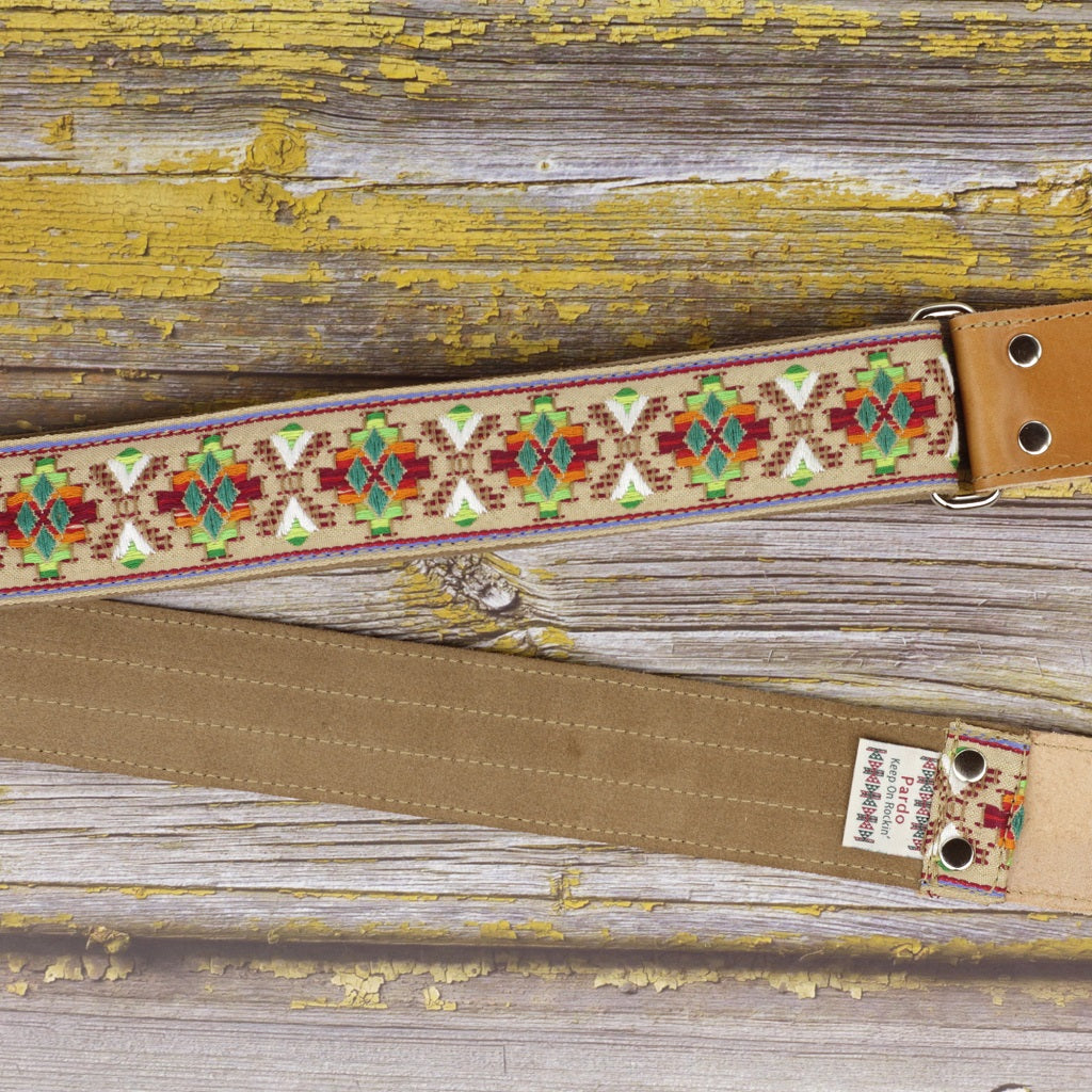 Pardo brown indigenous guitar strap with backing suede model Browncat