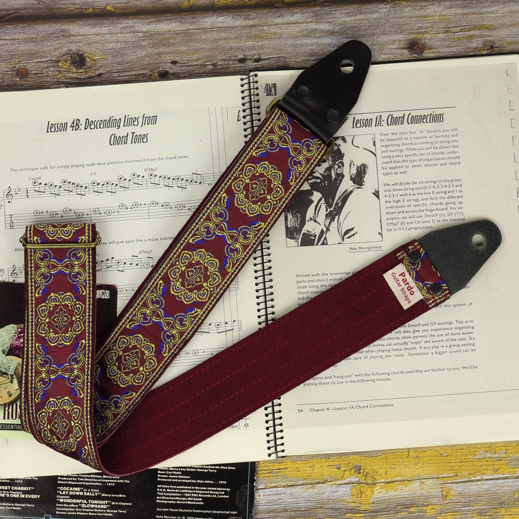 Pardo strap with retro pattern model Atlas with backing red burgundy suede