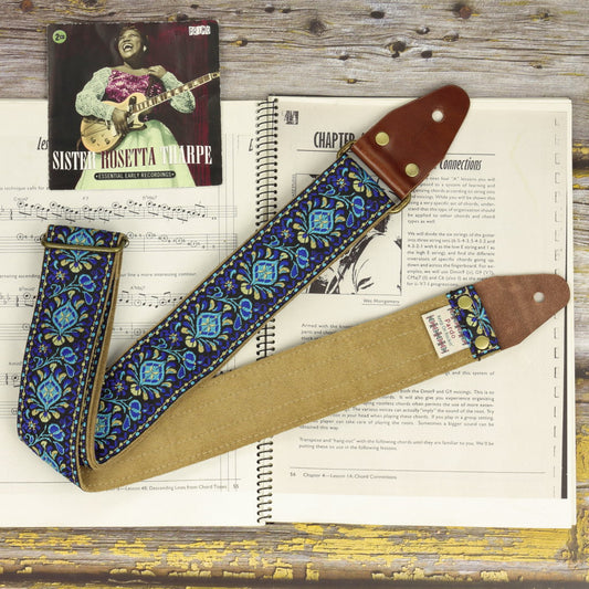Pardo model blue Pheasant hippie guitar strap
