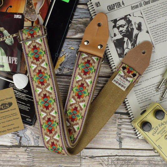 Pardo model Browncat indigenous hippie guitar strap