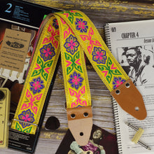 Pardo Yellow  guitar strap with flowers