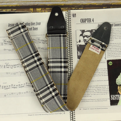 Plaid guitar strap black and white with backing suede