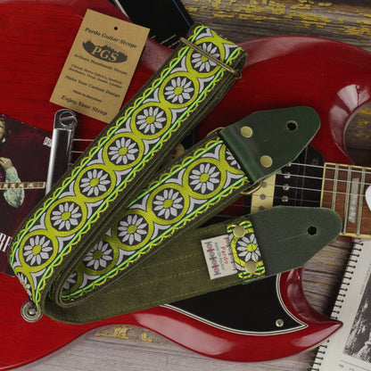 Premium guitar strap floral backing suede