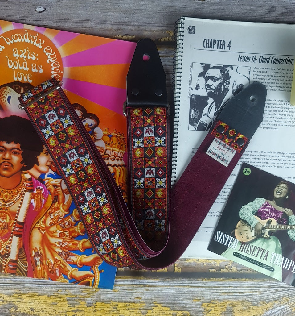 Premium guitar strap Jimi Hendrix Woodstock backing suede