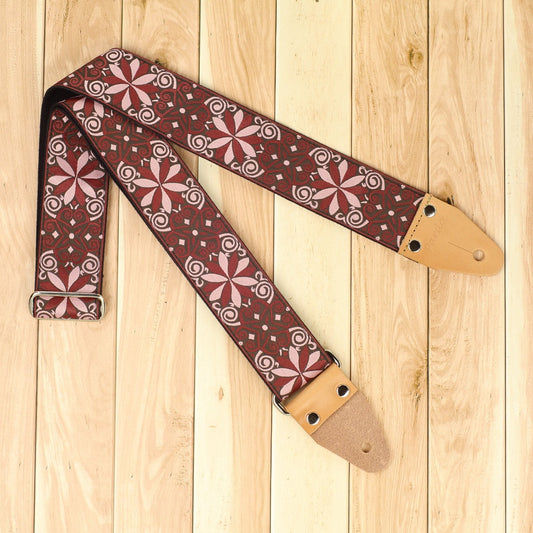 Psychedelic guitar strap Jacquard with red stars