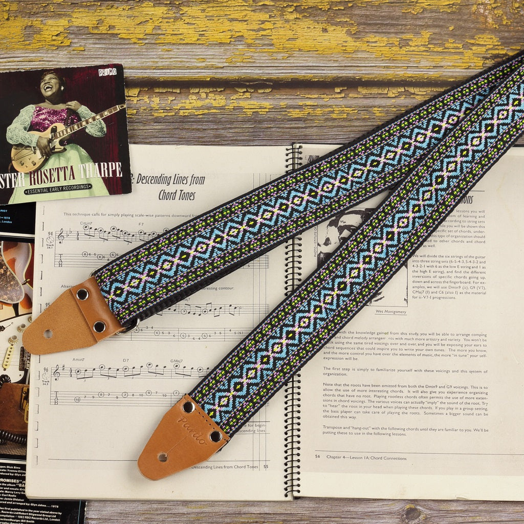 Psychedelic guitar strap Blue Bob Marley
