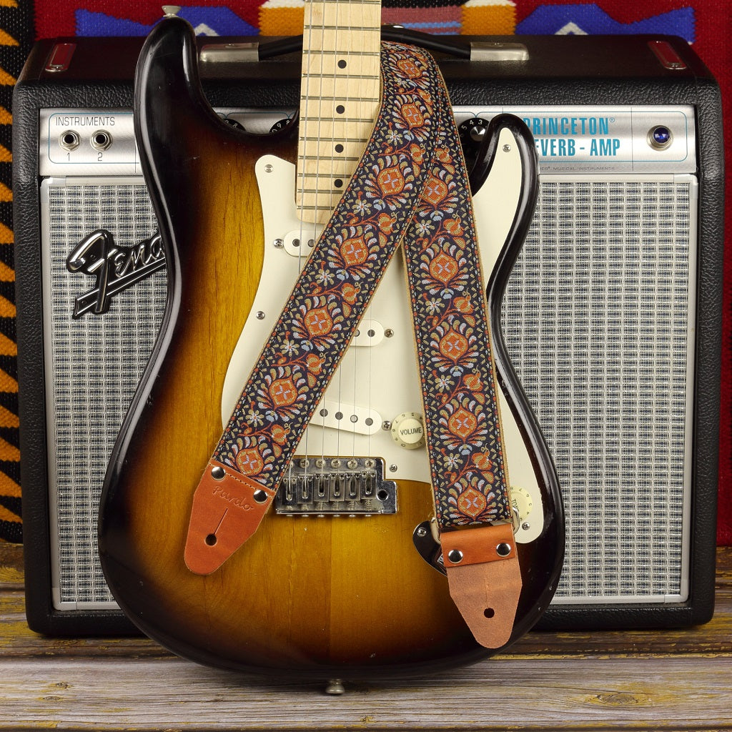 Psychedelic patterned guitar strap model Brown Pheasant
