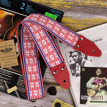 Red and white Stars guitar strap