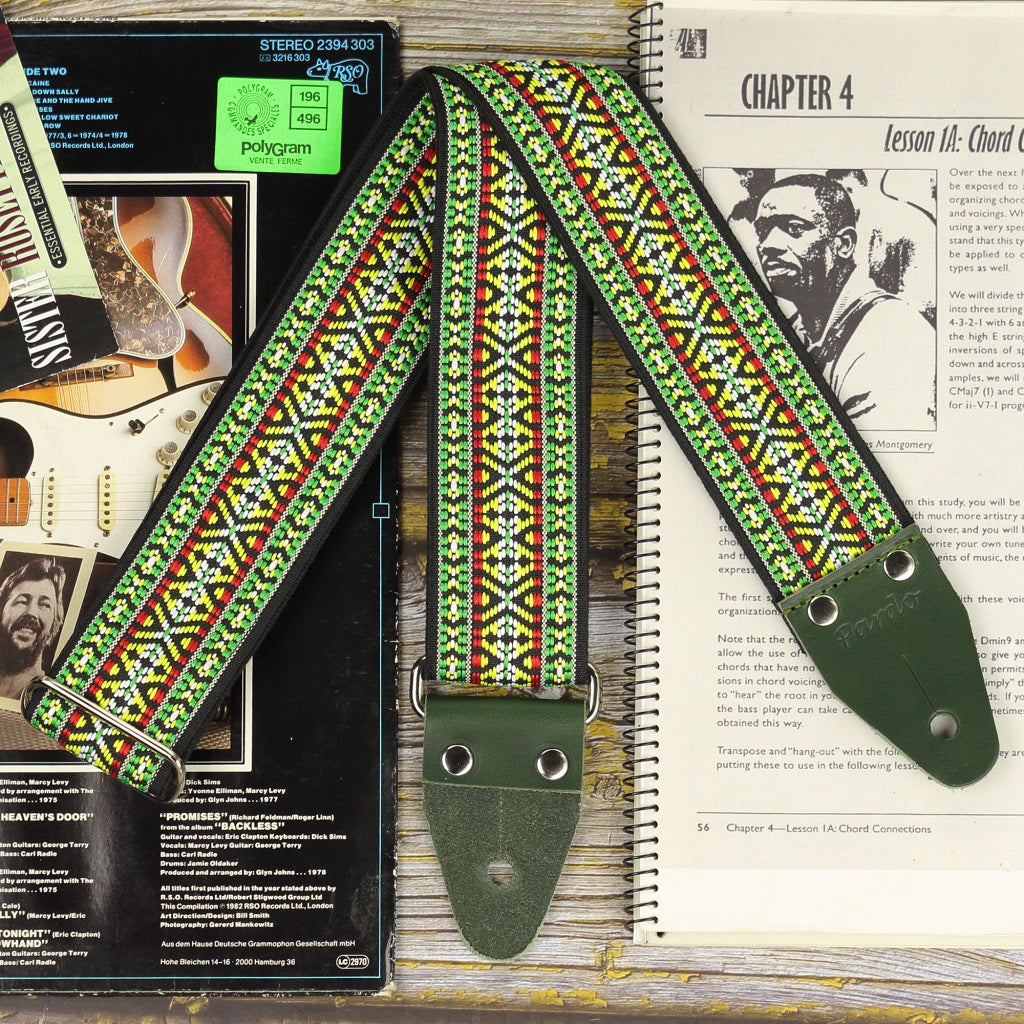 Retro green Hootennany hippie guitar strap