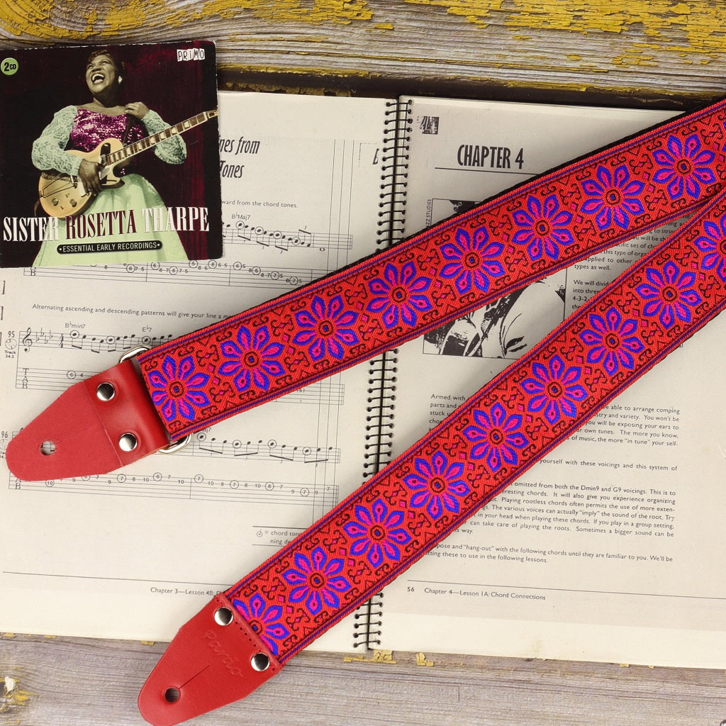 Retro Guitar strap with floral pattern model Lily - Pardo Guitar Straps