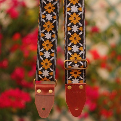 Rooftop John Lennon Hippie guitar strap with tulip flowers