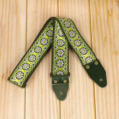 Sixties guitar strap green floral